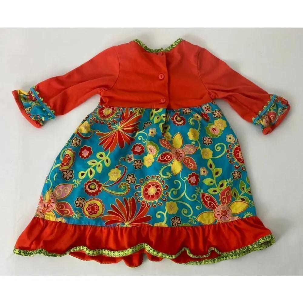 Rare Editions Thanksgiving Dress Orange Gold Green 100% Cotton - Size 3T